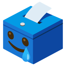 smiling face with tear and ballot box with ballot