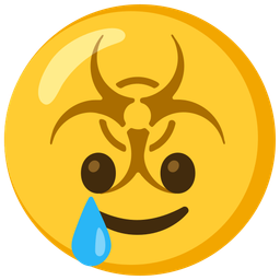 smiling face with tear and biohazard