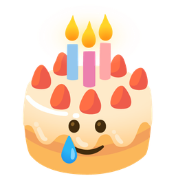 smiling face with tear and birthday cake