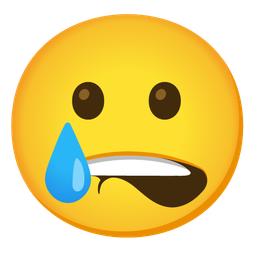 smiling face with tear and biting lip