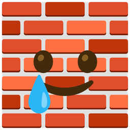 smiling face with tear and brick