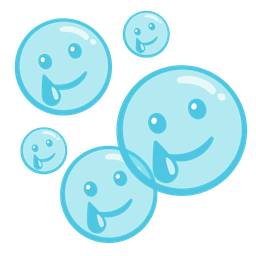 smiling face with tear and bubbles