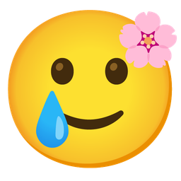 smiling face with tear and cherry blossom