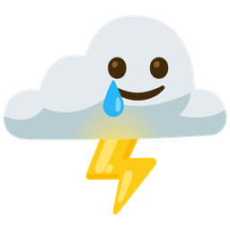 smiling face with tear and cloud with lightning