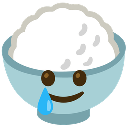 smiling face with tear and cooked rice