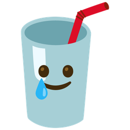 smiling face with tear and cup with straw