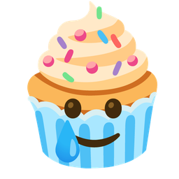 smiling face with tear and cupcake