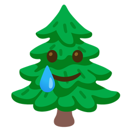 smiling face with tear and evergreen tree