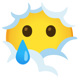 smiling face with tear and face in clouds