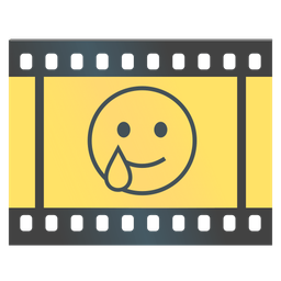 smiling face with tear and film frames