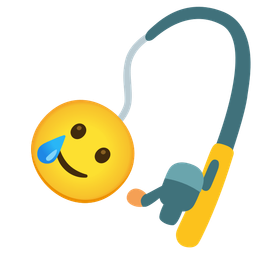 smiling face with tear and fishing pole