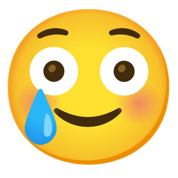 smiling face with tear and flushed face