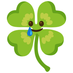 smiling face with tear and four leaf clover