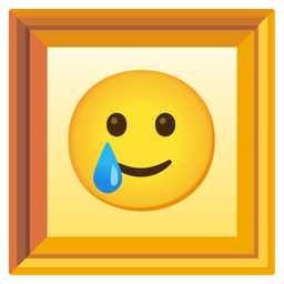 smiling face with tear and framed picture