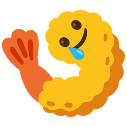 smiling face with tear and fried shrimp