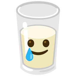 smiling face with tear and glass of milk