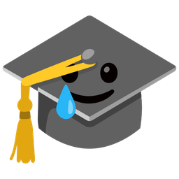 smiling face with tear and graduation cap