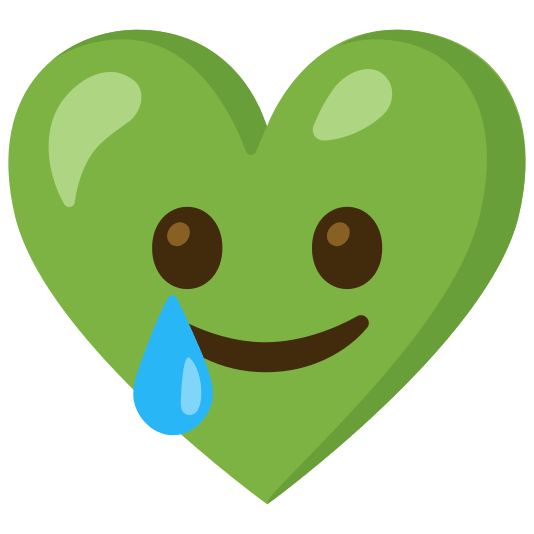 Smiling face with tear and Green heart