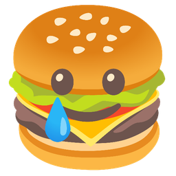 smiling face with tear and hamburger