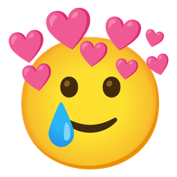 smiling face with tear and heart with arrow