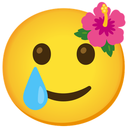 smiling face with tear and hibiscus