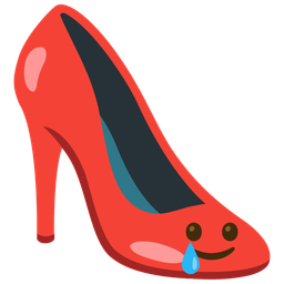 smiling face with tear and high-heeled shoe