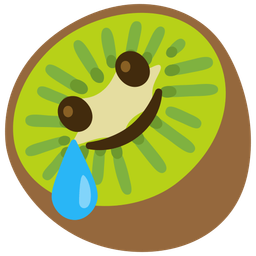 smiling face with tear and kiwi fruit
