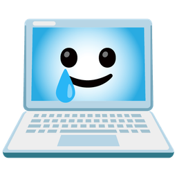 smiling face with tear and laptop