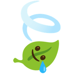 smiling face with tear and leaf fluttering in wind