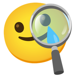 smiling face with tear and magnifying glass tilted right