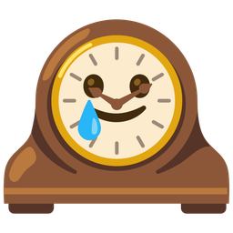 smiling face with tear and mantelpiece clock