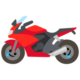 smiling face with tear and motorcycle