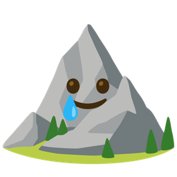 smiling face with tear and mountain
