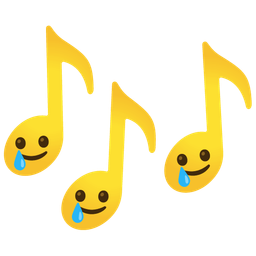 smiling face with tear and musical notes