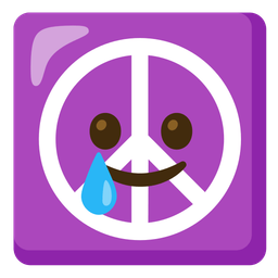 smiling face with tear and peace symbol