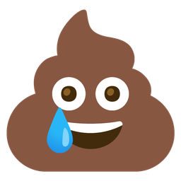 smiling face with tear and pile of poo