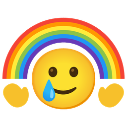 smiling face with tear and rainbow