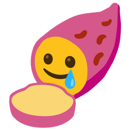 smiling face with tear and roasted sweet potato