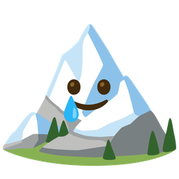 smiling face with tear and snow-capped mountain
