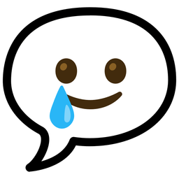 smiling face with tear and speech balloon