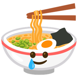 smiling face with tear and steaming bowl