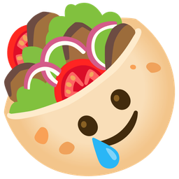 smiling face with tear and stuffed flatbread