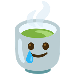 smiling face with tear and teacup without handle