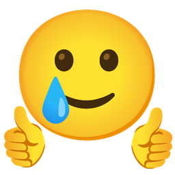 smiling face with tear and thumbs up