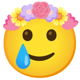 smiling face with tear and tulip