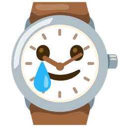 smiling face with tear and watch
