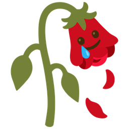 smiling face with tear and wilted flower