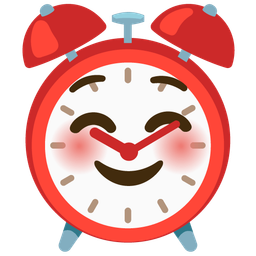 smiling face and alarm clock