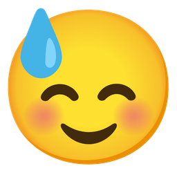 smiling face and downcast face with sweat