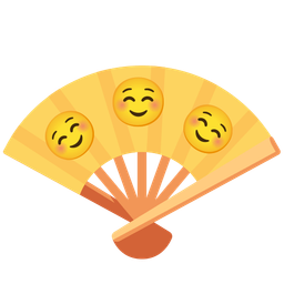 smiling face and folding hand fan